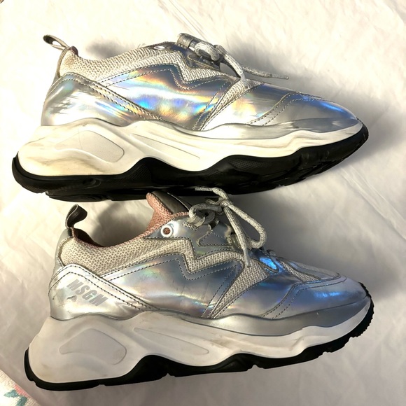 MSGM Sneakers Scarpa Donna Attack silver Pink iridescent SZ 7.5 Worn 2X - Picture 15 of 16